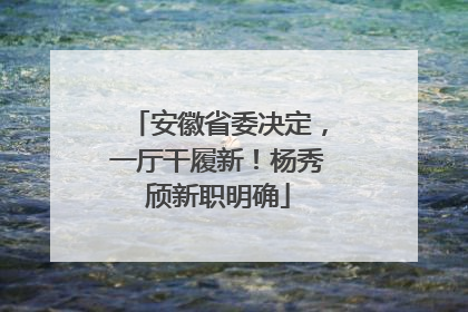 安徽省委决定，一厅干履新！杨秀颀新职明确